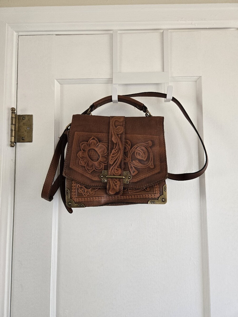 Patricia Nash Floral Carved Leather Satchel Purse